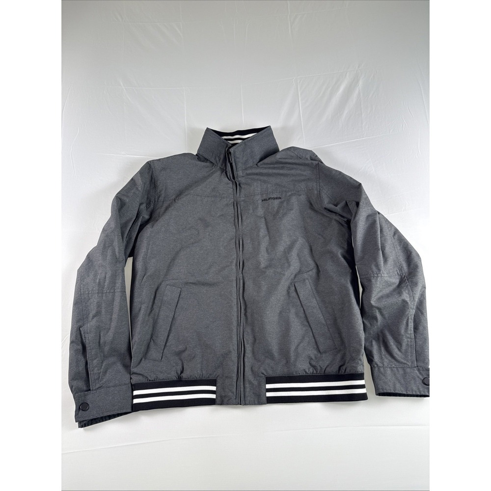 Tommy Hilfiger Mens XL Bomber Varsity Full Zip Up Jacket Nylon Charcoal Gray